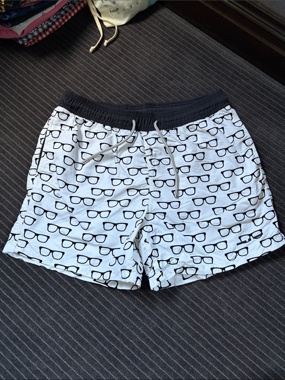 MC2 Men's White Swim Shorts with Black Glasses Print